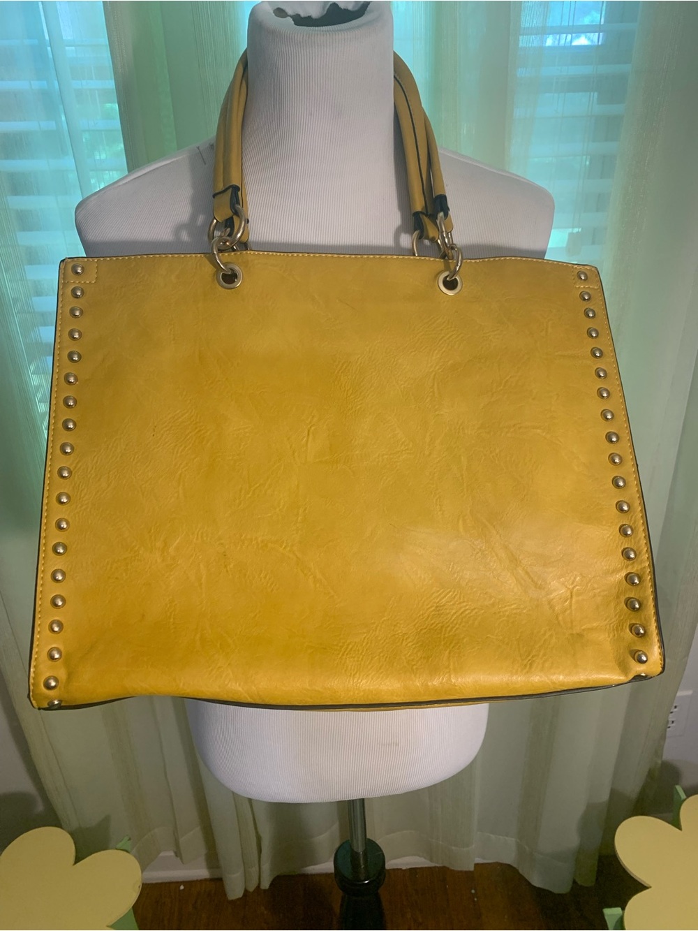 Yellow Stud-Trim Tote Bag with Tassel - Picture 5 of 8